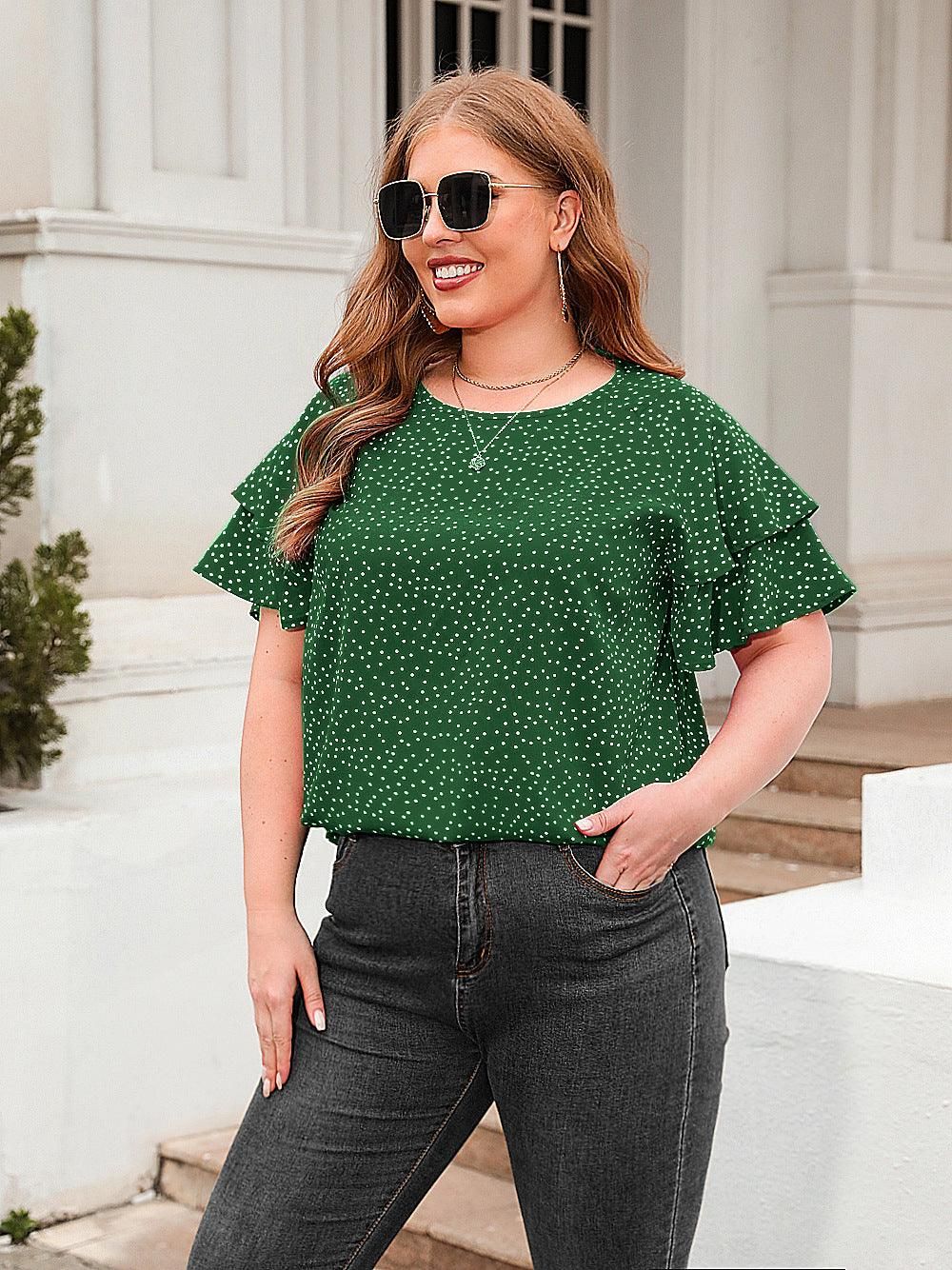 plus Size Polka Dot Loose Fitting Casual T shirt plus Size Women round Neck Short Sleeve Office Top - Yara fashion  3180127 plus Size Polka Dot Loose Fitting Casual T shirt plus Size Women round Neck Short Sleeve Office Top 