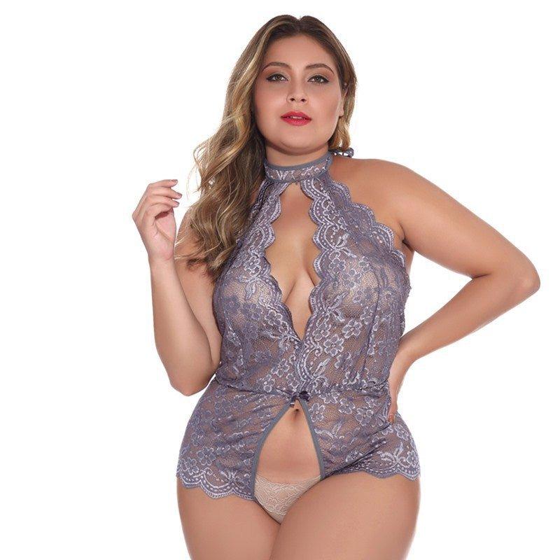 Plus Size Sexy Lingerie Seductive Ladies Transparent Hollow Out Cutout Vest Jacquard Jumpsuit Open Crotch Fishnet Clothes - Yara fashionYara fashion