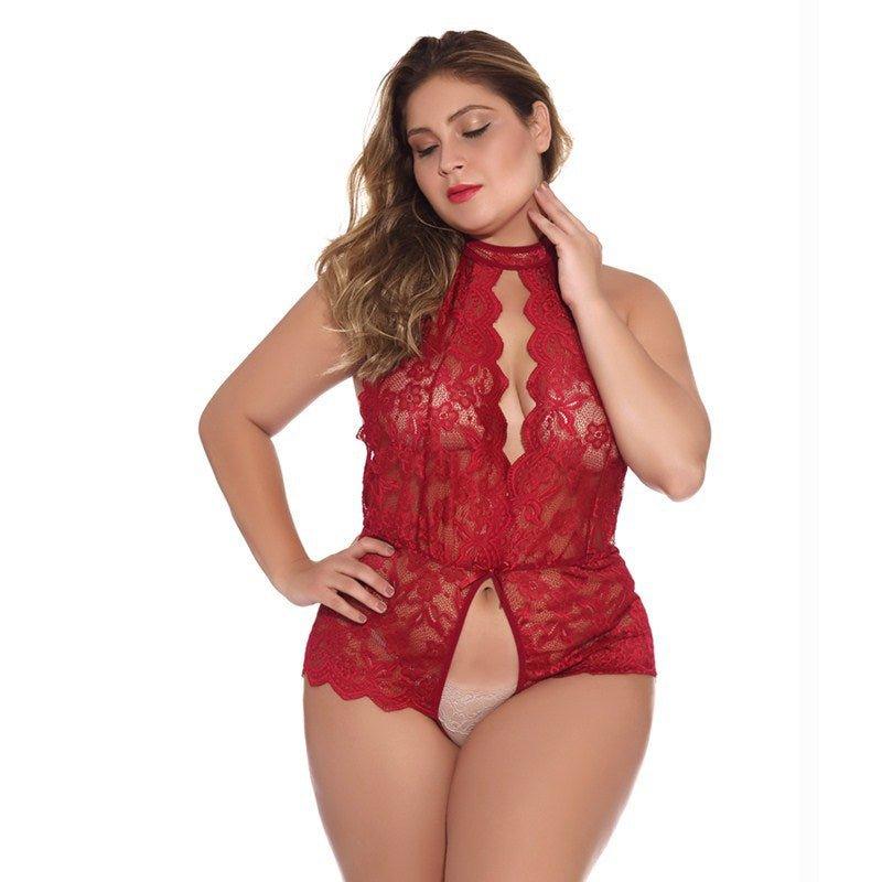 Plus Size Sexy Lingerie Seductive Ladies Transparent Hollow Out Cutout Vest Jacquard Jumpsuit Open Crotch Fishnet Clothes - Yara fashionYara fashion