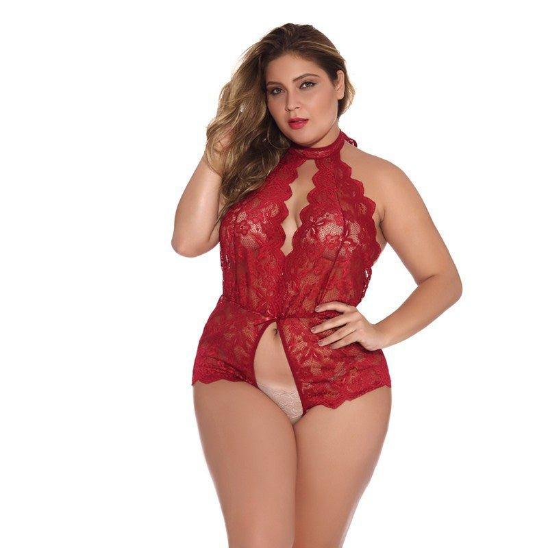 Plus Size Sexy Lingerie Seductive Ladies Transparent Hollow Out Cutout Vest Jacquard Jumpsuit Open Crotch Fishnet Clothes - Yara fashionYara fashion