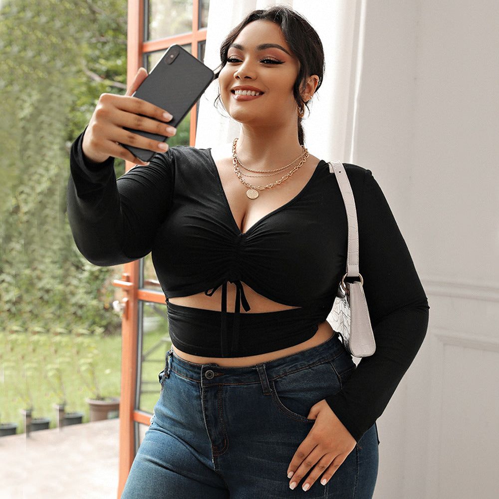 Plus Size Sexy V Neck Bottoming Shirt for Women Spring Autumn High Grade Black Long Sleeve Inner Wear Slim Fit Crop Top Women - Yara fashion  83404159 Plus Size Sexy V Neck Bottoming Shirt for Women Spring Autumn High Grade Black Long Sleeve Inner Wear Slim Fit Crop Top Women 