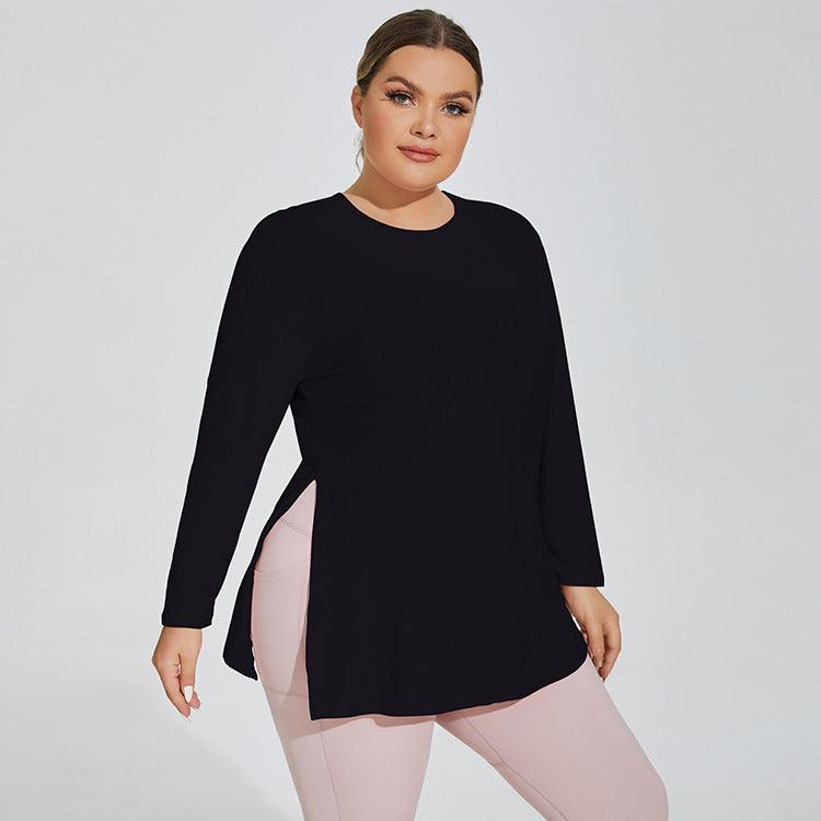 Plus Size Slim Fit Hem Side Slit Sports Top Women Yoga Clothes Workout Long Sleeve Casual Hooded Running T shirt - Yara fashion  21500777 Plus Size Slim Fit Hem Side Slit Sports Top Women Yoga Clothes Workout Long Sleeve Casual Hooded Running T shirt 