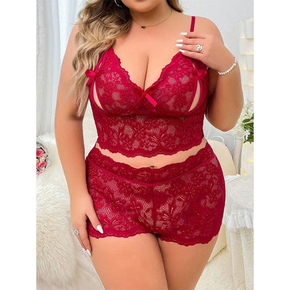 Plus Size Woman Sexy Underwear Lace See Through Temptation Corset T Back Two Piece Suit - Yara fashion  40506493 Plus Size Woman Sexy Underwear Lace See Through Temptation Corset T Back Two Piece Suit 