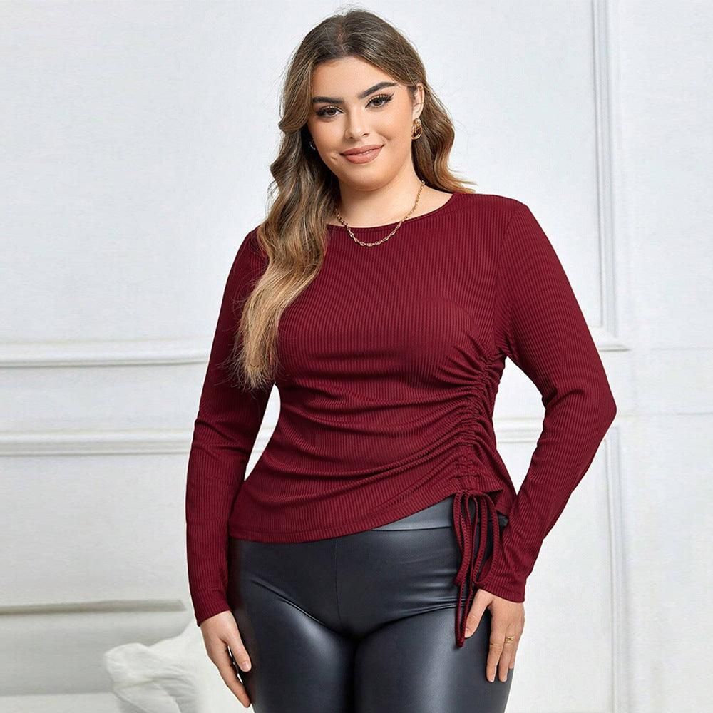 Plus Size Women Clothes Autumn Winter Slim Fit Drawstring Long Sleeve T Shirt Sexy Top - Yara fashion  47468836 Plus Size Women Clothes Autumn Winter Slim Fit Drawstring Long Sleeve T Shirt Sexy Top 