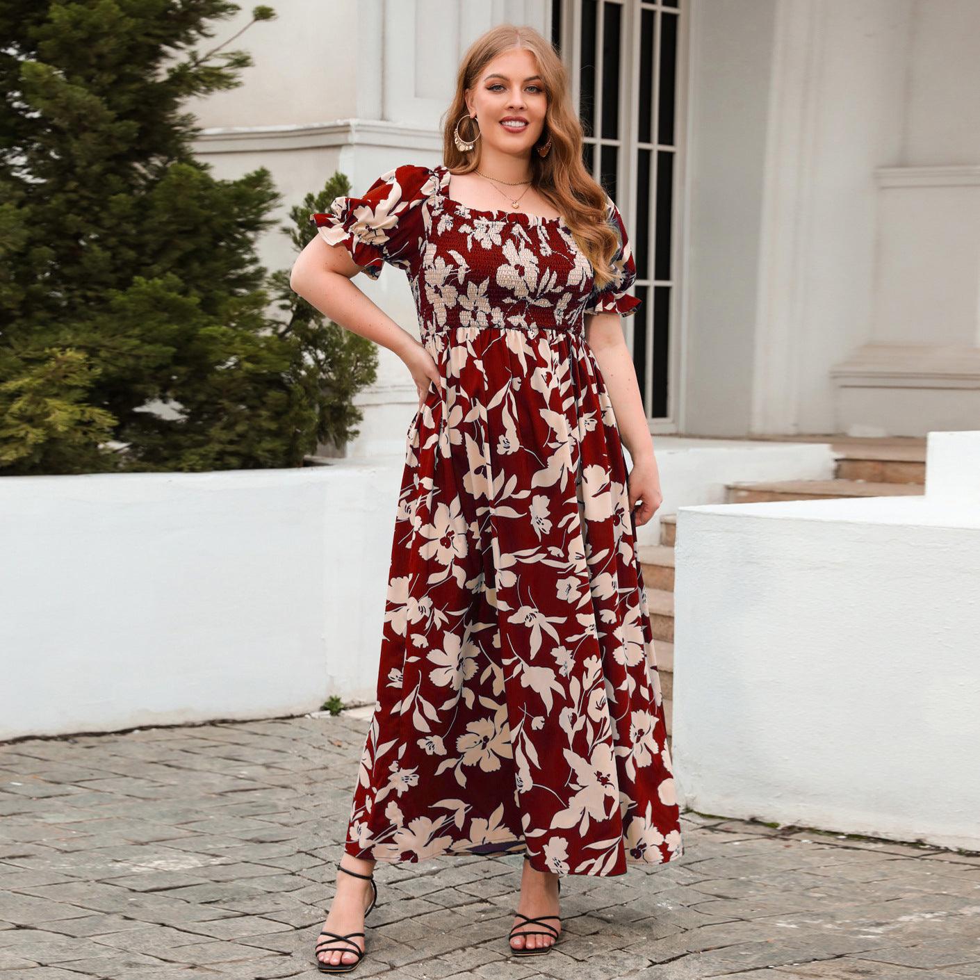 Plus Size Women Clothing Printed Casual Holiday Dress Bohemian French Elegant Mid Length Dress - Yara fashion  84687837 Plus Size Women Clothing Printed Casual Holiday Dress Bohemian French Elegant Mid Length Dress 