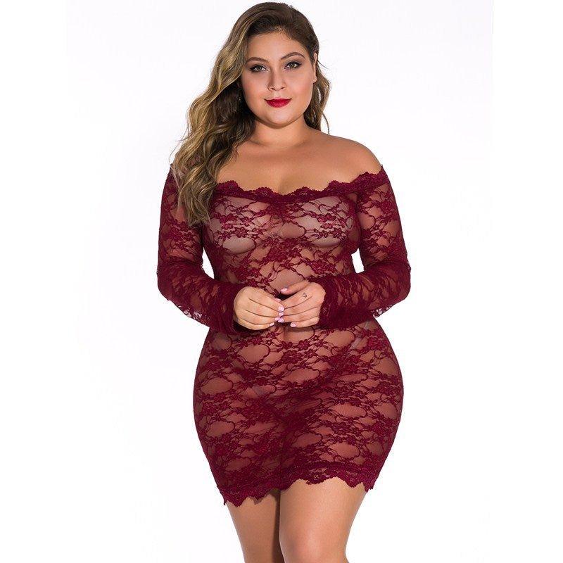 Plus Size Women Lace See - through Long Sleeve Sexy Underwear Inner Jumpsuit - Yara fashionYara fashion