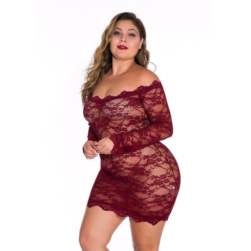 Plus Size Women Lace See - through Long Sleeve Sexy Underwear Inner Jumpsuit - Yara fashionYara fashion