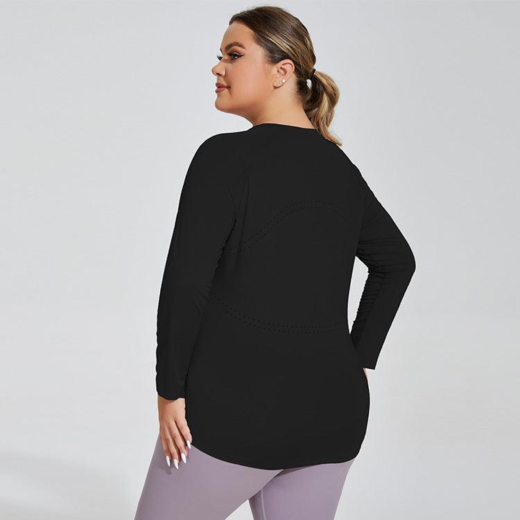 Plus Size Women Long Thigh Length Thin Yoga Wear Mesh Beauty Back Breathable Long Sleeve Running Fitness Top Sportswear - Yara fashion  67143636 Plus Size Women Long Thigh Length Thin Yoga Wear Mesh Beauty Back Breathable Long Sleeve Running Fitness Top Sportswear 