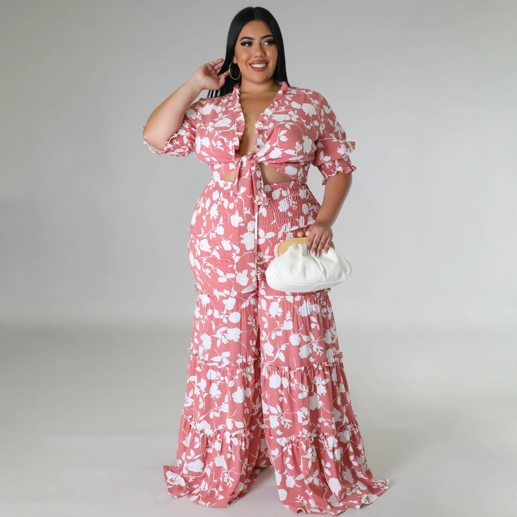 Plus Size Women Strap Printing Two Piece Suit Wide Leg Pants Summer - Yara fashion  85098450 Plus Size Women Strap Printing Two Piece Suit Wide Leg Pants Summer 