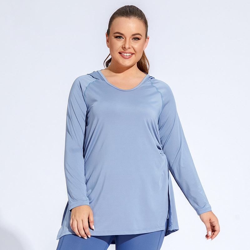 Plus Size Workout Clothes Hooded Long Sleeve Yoga Tight Breathable Exercise Top Long Running Smock Quick Drying T shirt Women - Yara fashion  40103571 Plus Size Workout Clothes Hooded Long Sleeve Yoga Tight Breathable Exercise Top Long Running Smock Quick Drying T shirt Women 