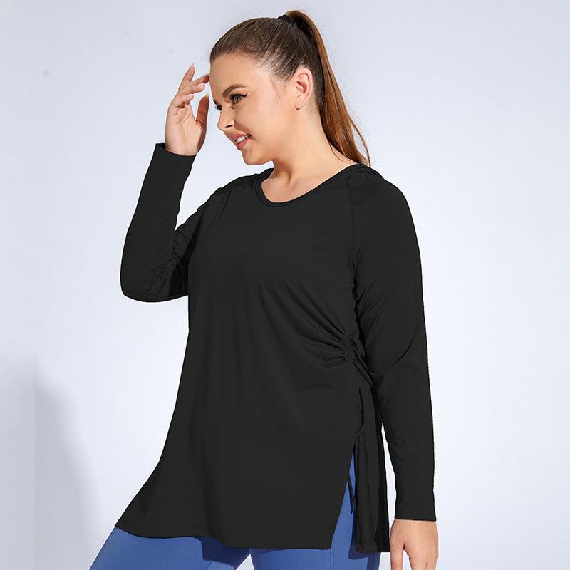 Plus Size Workout Clothes Hooded Long Sleeve Yoga Tight Breathable Exercise Top Long Running Smock Quick Drying T shirt Women - Yara fashion  56086509 Plus Size Workout Clothes Hooded Long Sleeve Yoga Tight Breathable Exercise Top Long Running Smock Quick Drying T shirt Women 