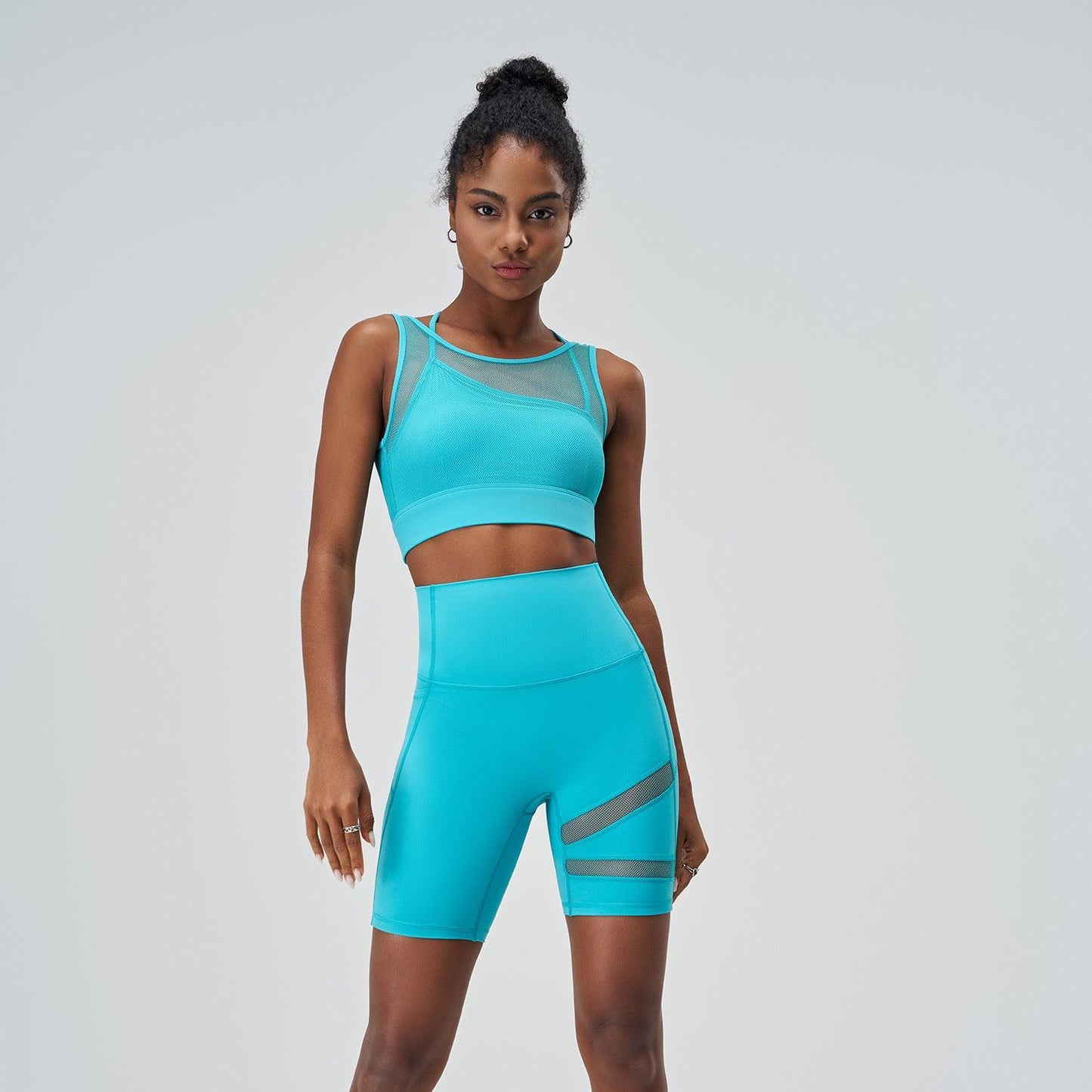 Plus Size Yoga Suit Women Mesh Stitching Sports Underwear with Chest Pad Faux Two Piece Mesh Yoga Suit - Yara fashion Yara fashion 56.99