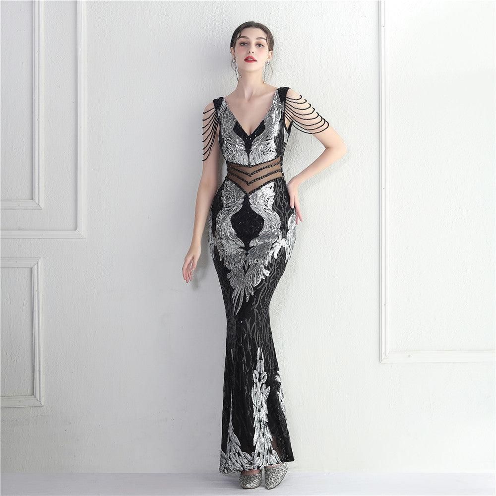 Positioning Floral Heavy Industry Beaded Long Fish Tail Evening Dress Suitable Attending Formal Occasions - Yara fashion  8871259 Positioning Floral Heavy Industry Beaded Long Fish Tail Evening Dress Suitable Attending Formal Occasions 