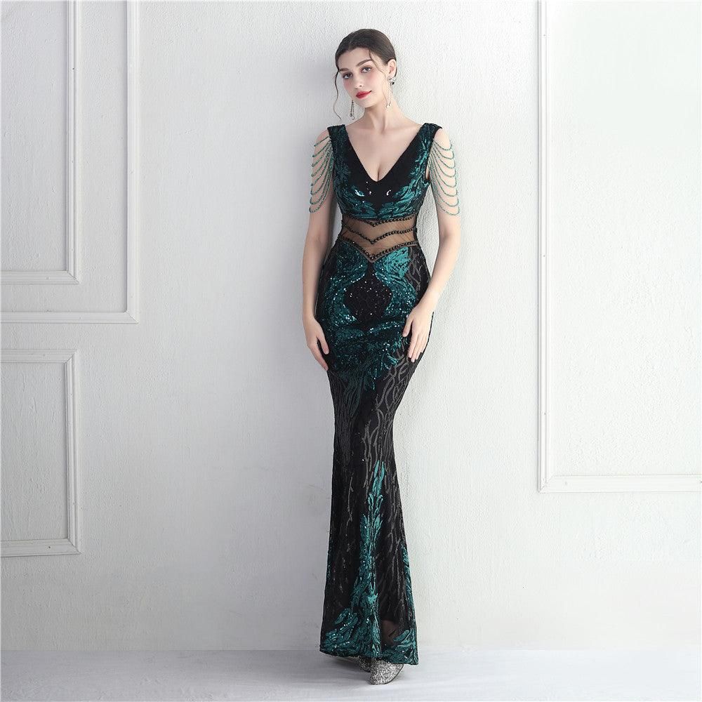 Positioning Floral Heavy Industry Beaded Long Fish Tail Evening Dress Suitable Attending Formal Occasions - Yara fashion  50565233 Positioning Floral Heavy Industry Beaded Long Fish Tail Evening Dress Suitable Attending Formal Occasions 