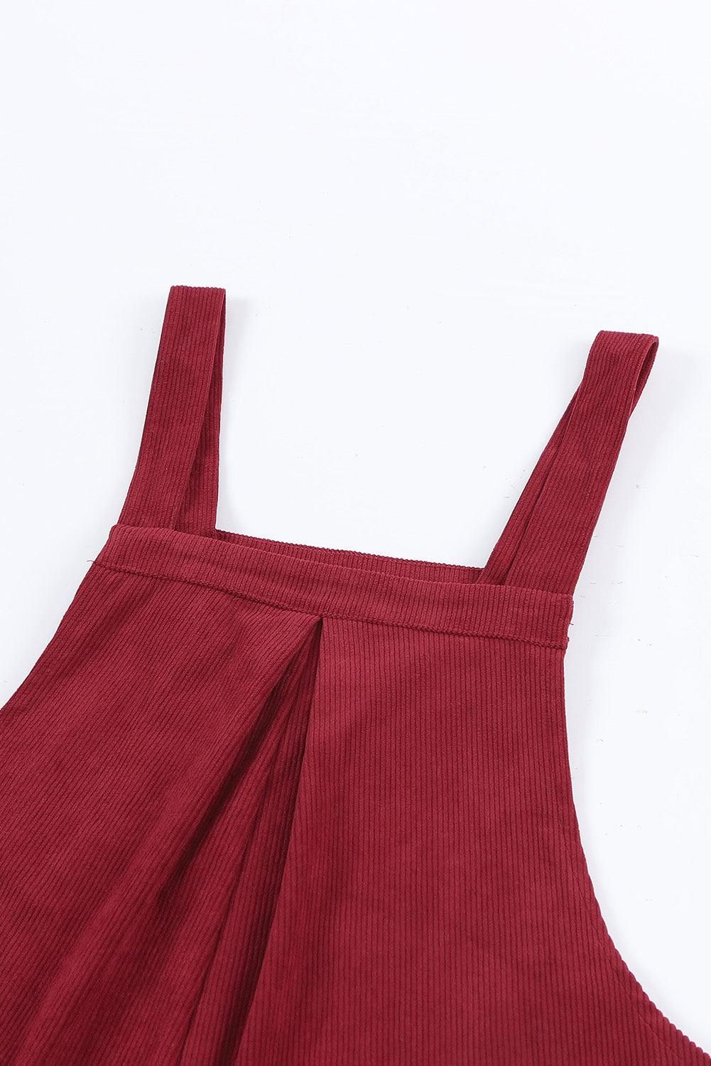 Red Corduroy Side Pockets Wide Leg Overall - Yara fashion  58754150 Red Corduroy Side Pockets Wide Leg Overall 