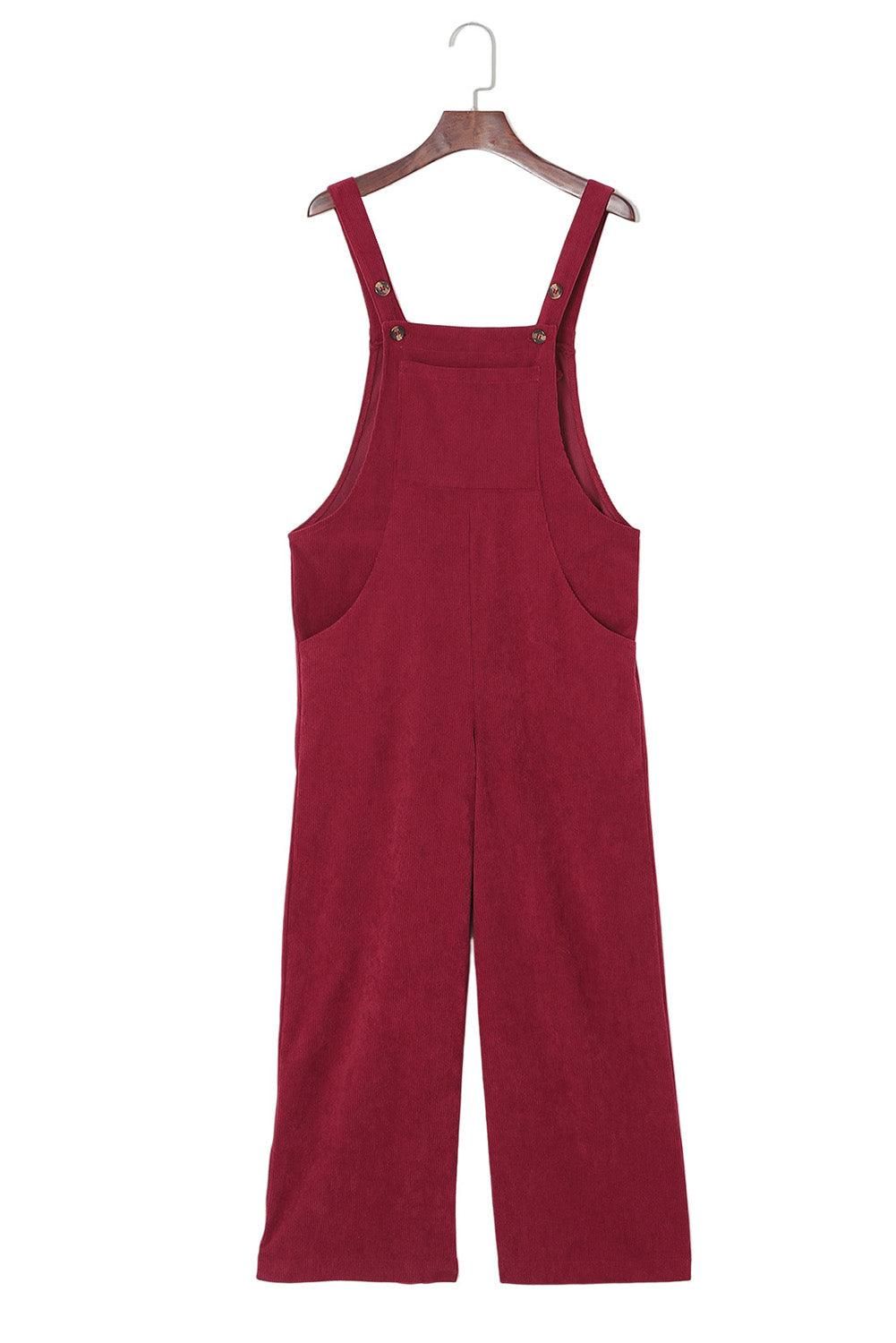 Red Corduroy Side Pockets Wide Leg Overall - Yara fashion  2365545 Red Corduroy Side Pockets Wide Leg Overall 