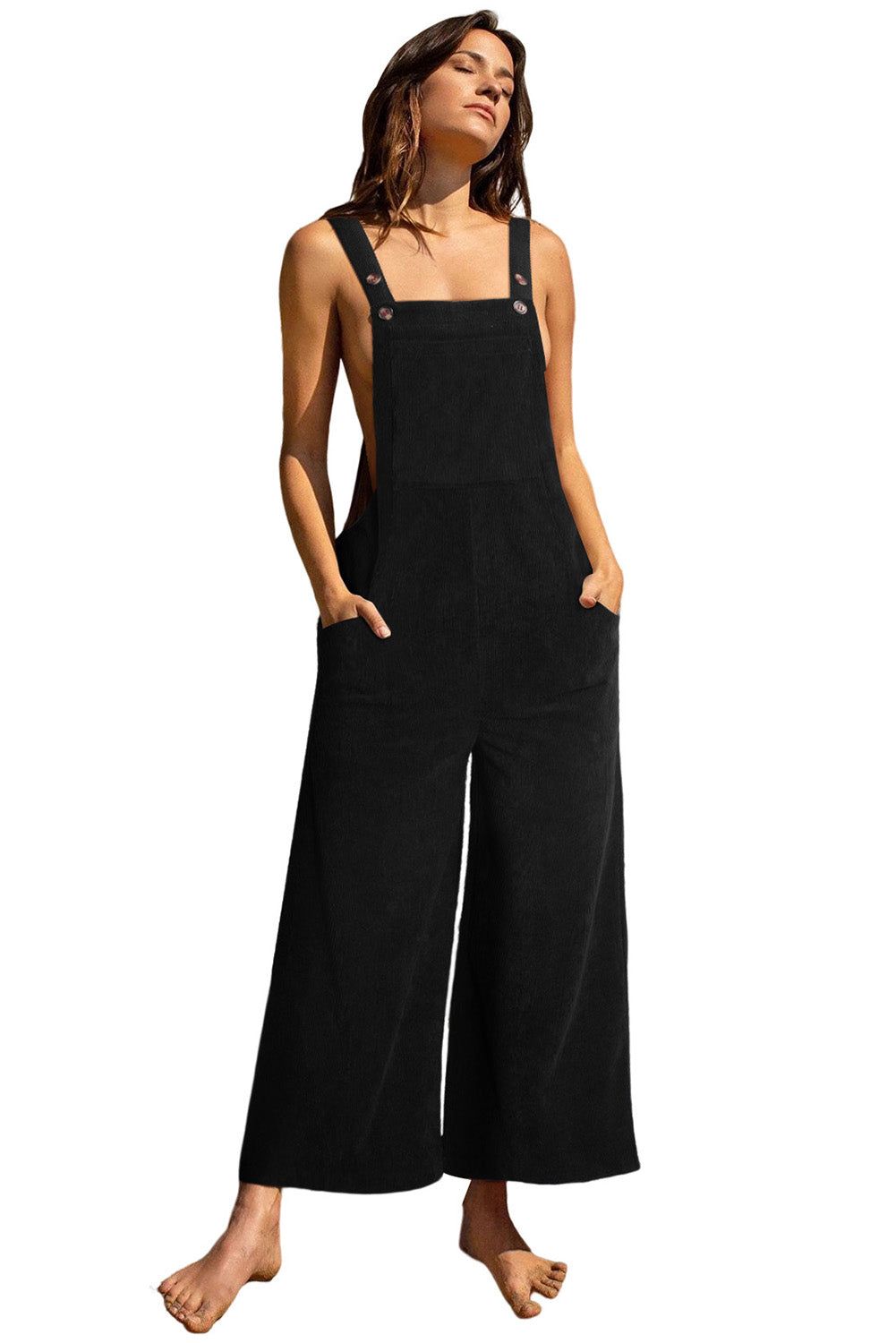 Red Corduroy Side Pockets Wide Leg Overall - Yara fashion  2438174 Red Corduroy Side Pockets Wide Leg Overall 