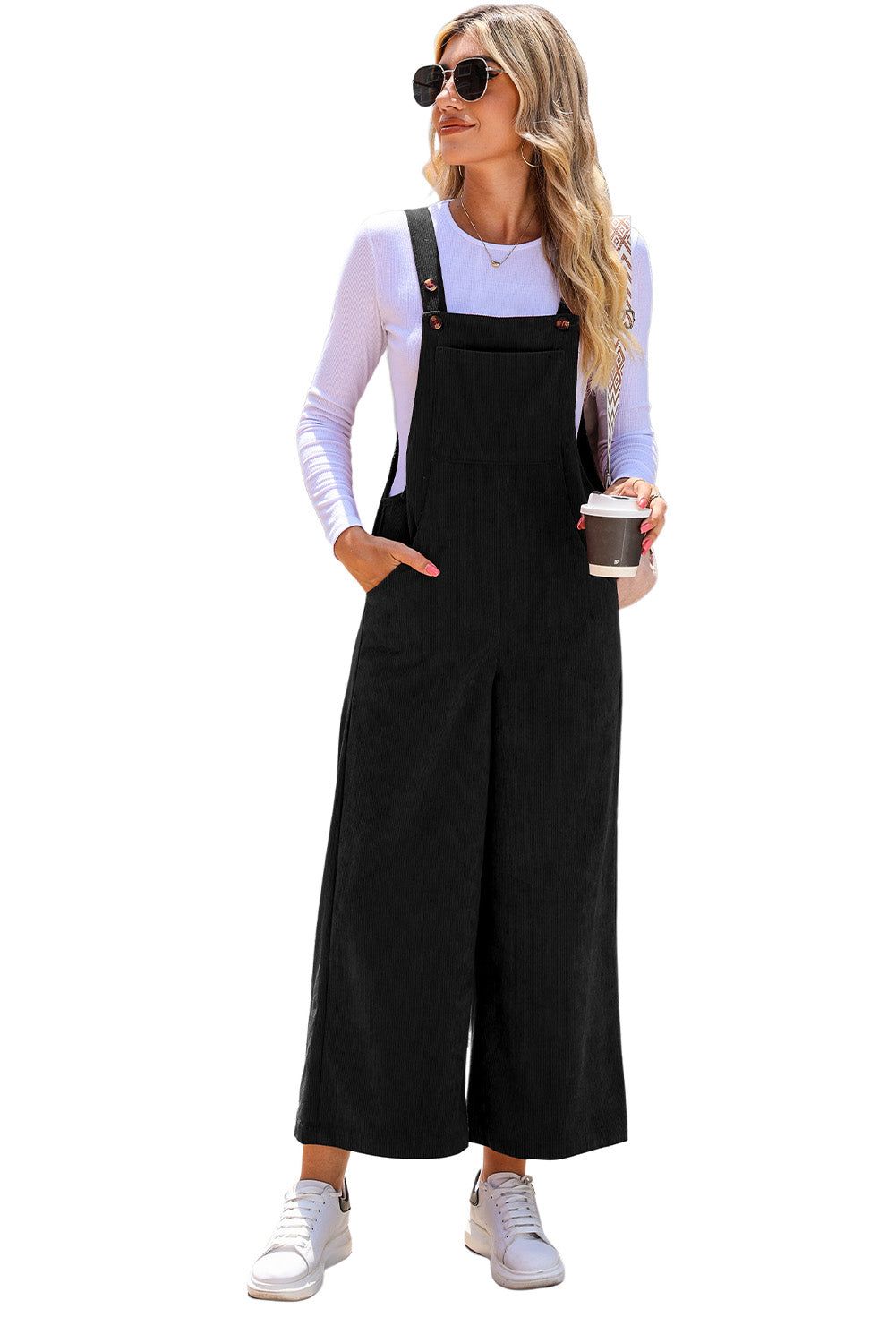 Red Corduroy Side Pockets Wide Leg Overall - Yara fashion Jumpsuits & Rompers Yara fashion 35.99