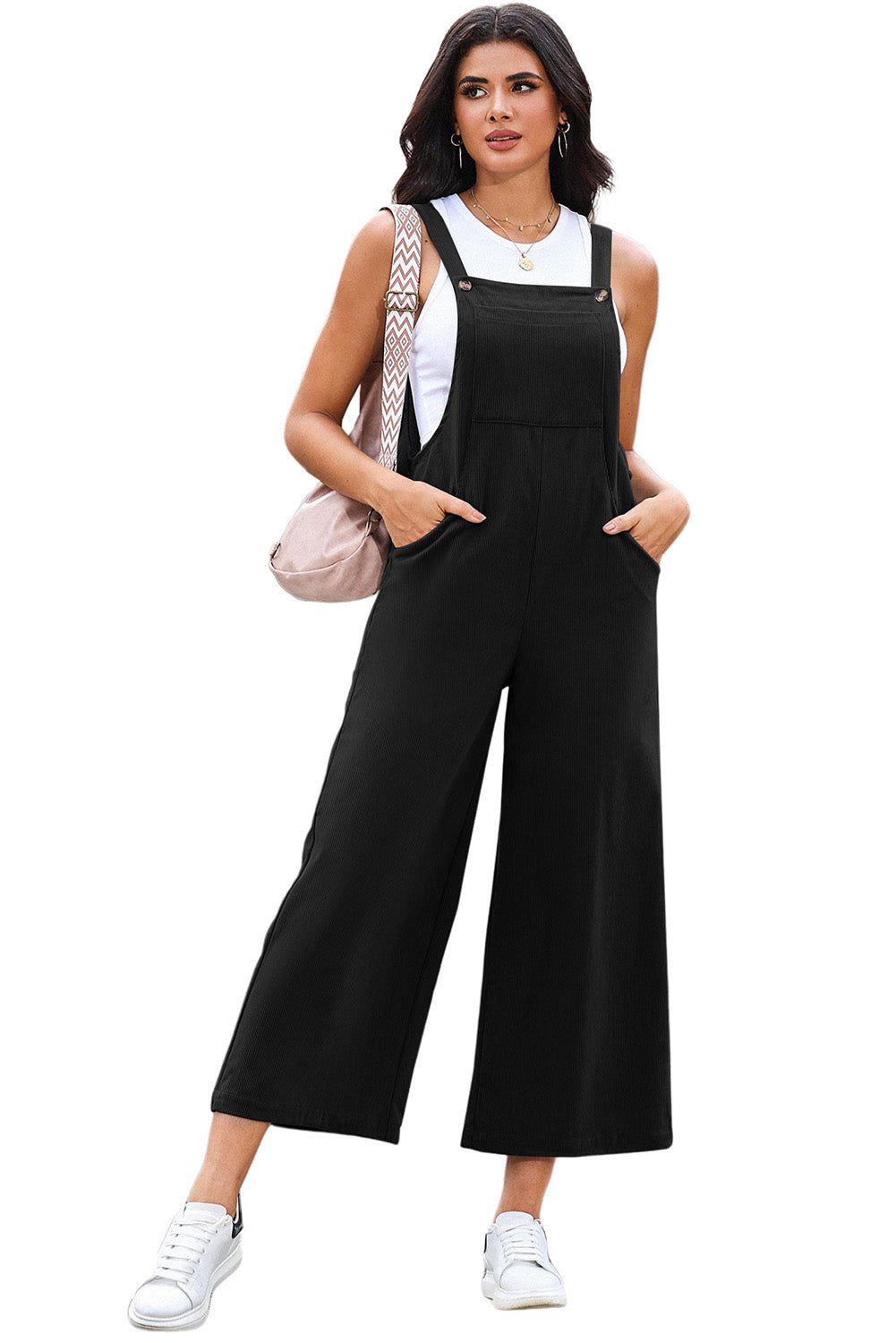 Red Corduroy Side Pockets Wide Leg Overall - Yara fashion Jumpsuits & Rompers Yara fashion 35.99