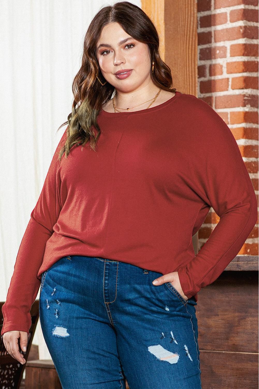 Red Dahlia Piping Detail Plus Size Long Sleeve Top - Yara fashion  36628849 Red Dahlia Piping Detail Plus Size Long Sleeve Top 