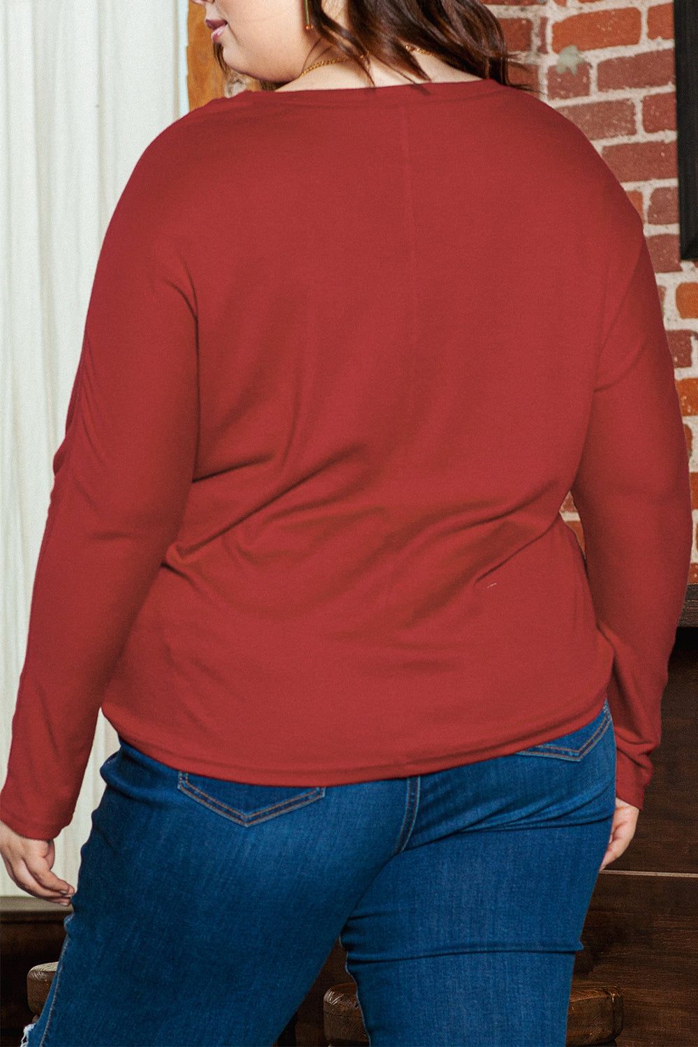 Red Dahlia Piping Detail Plus Size Long Sleeve Top - Yara fashion  69725984 Red Dahlia Piping Detail Plus Size Long Sleeve Top 