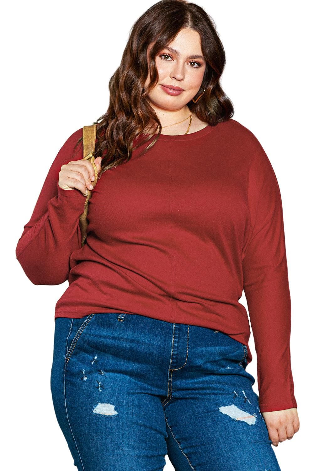 Red Dahlia Piping Detail Plus Size Long Sleeve Top - Yara fashion  50295407 Red Dahlia Piping Detail Plus Size Long Sleeve Top 