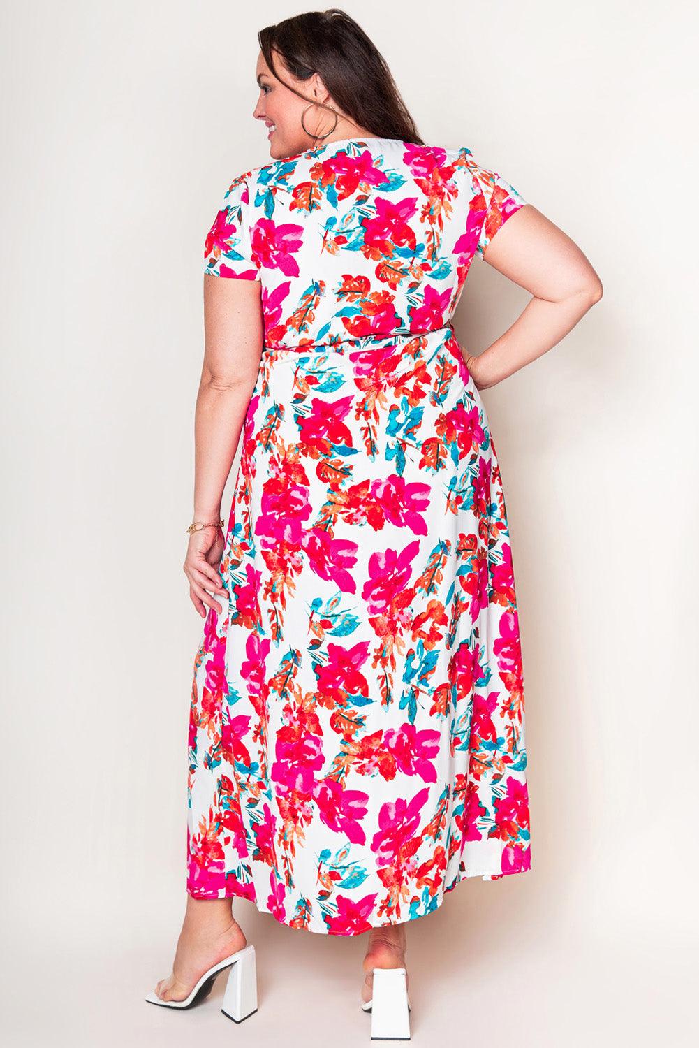 Rose Plus Size Floral Print Wrap Slit Dress - Yara fashion  72412461 Rose Plus Size Floral Print Wrap Slit Dress 