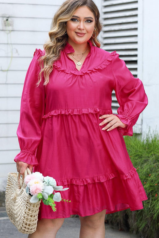 Rose Plus Size Ruffled Bubble Sleeve Dress - Yara fashion  27203981 Rose Plus Size Ruffled Bubble Sleeve Dress 