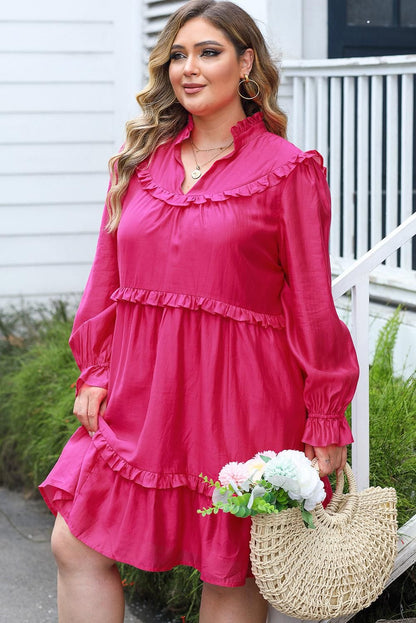 Rose Plus Size Ruffled Bubble Sleeve Dress - Yara fashion  447372 Rose Plus Size Ruffled Bubble Sleeve Dress 