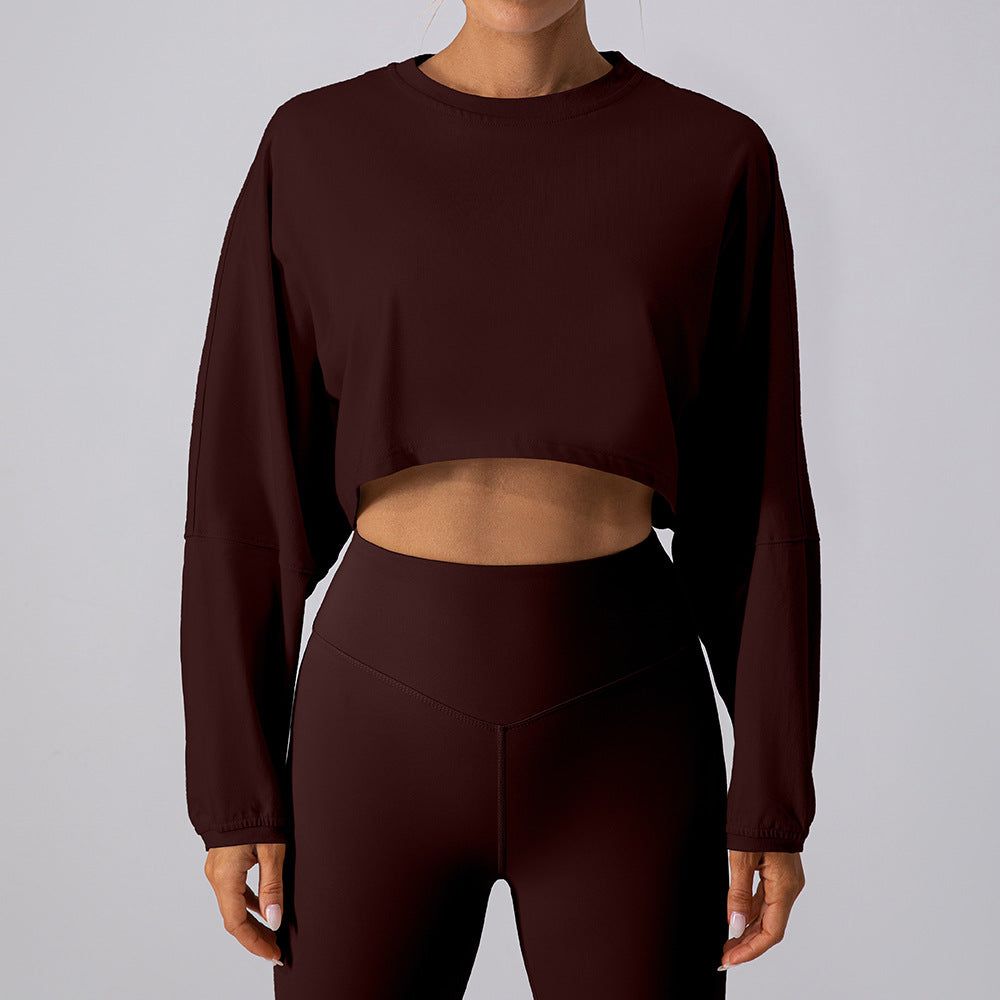 Round Neck Sweater T Shirt Short Sports Bottoming Shirt Yoga Running Loose Long Sleeve Top Women - Yara fashion  69878027 Round Neck Sweater T Shirt Short Sports Bottoming Shirt Yoga Running Loose Long Sleeve Top Women 