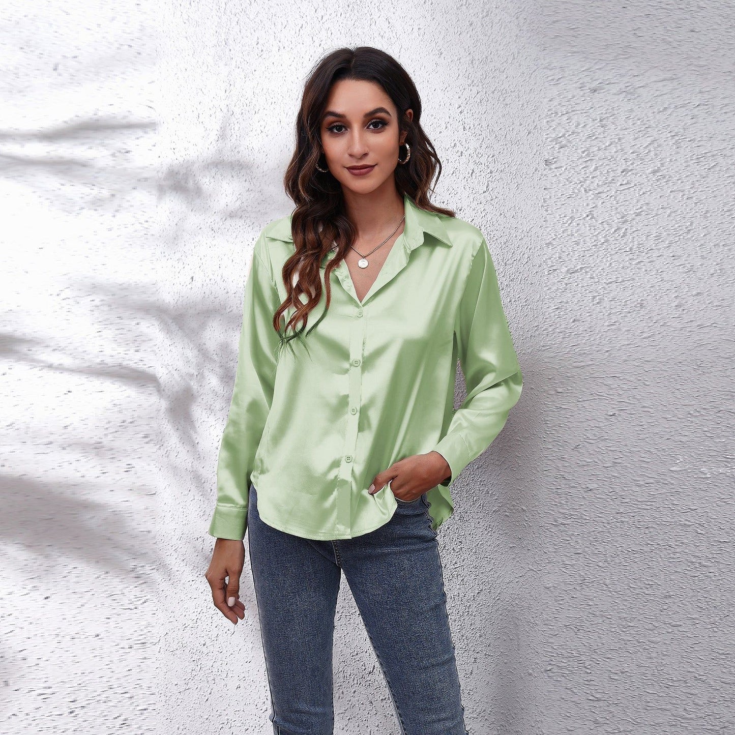 Satin Shirt Women Satin Artificial Silk Long Sleeve Shirt - Yara fashion  99696486 Satin Shirt Women Satin Artificial Silk Long Sleeve Shirt 