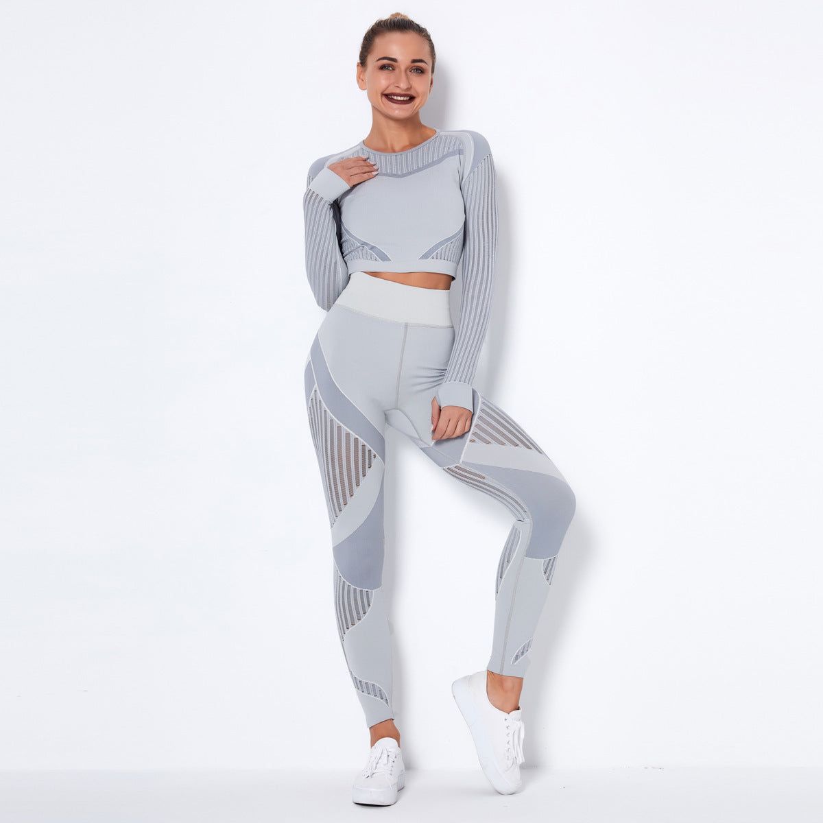 Seamless Knitted Absorbent Yoga Long-Sleeved Suit Yoga Wearsuit - Yara fashion  20766894 Seamless Knitted Absorbent Yoga Long-Sleeved Suit Yoga Wearsuit 