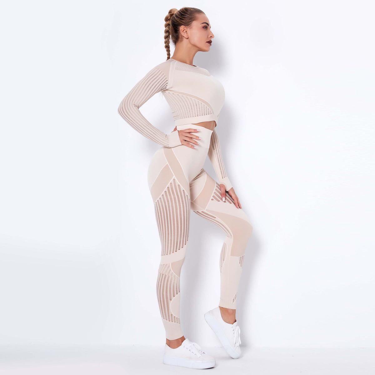 Seamless Knitted Absorbent Yoga Long-Sleeved Suit Yoga Wearsuit - Yara fashion  68135082 Seamless Knitted Absorbent Yoga Long-Sleeved Suit Yoga Wearsuit 