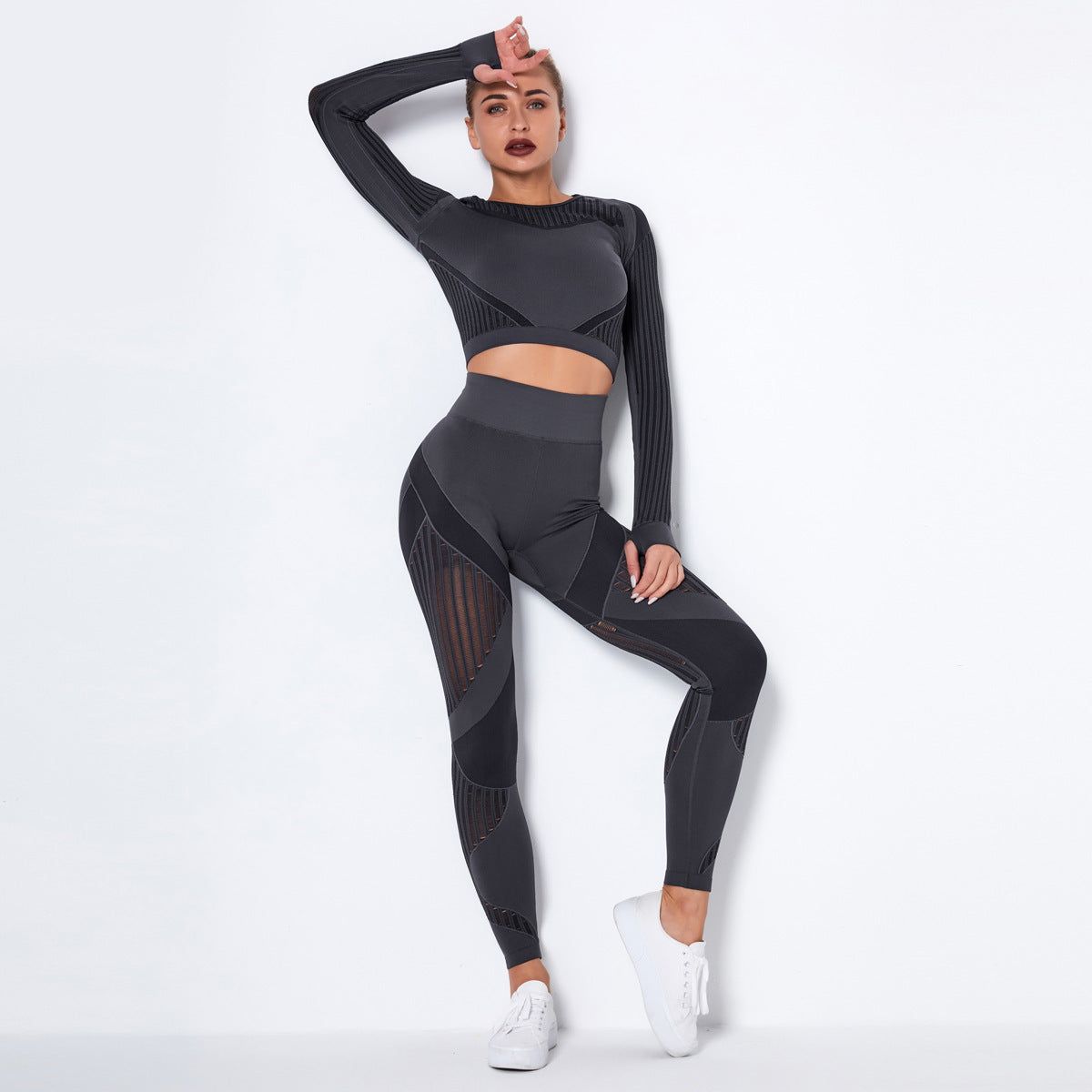 Seamless Knitted Absorbent Yoga Long-Sleeved Suit Yoga Wearsuit - Yara fashion  84244228 Seamless Knitted Absorbent Yoga Long-Sleeved Suit Yoga Wearsuit 