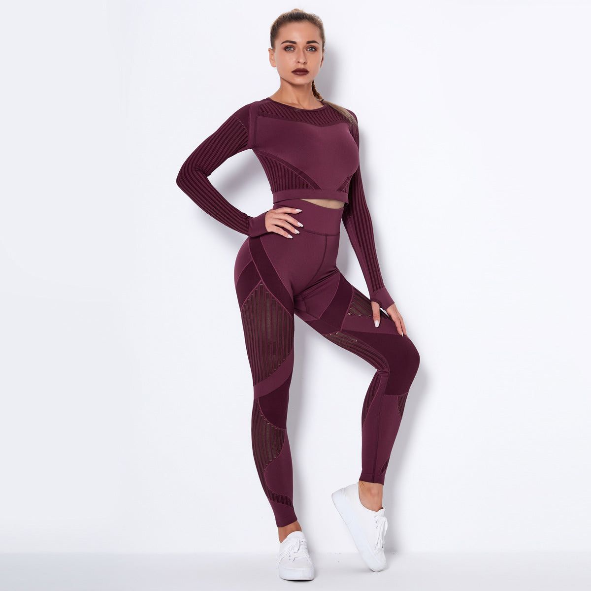 Seamless Knitted Absorbent Yoga Long-Sleeved Suit Yoga Wearsuit - Yara fashion  43609241 Seamless Knitted Absorbent Yoga Long-Sleeved Suit Yoga Wearsuit 