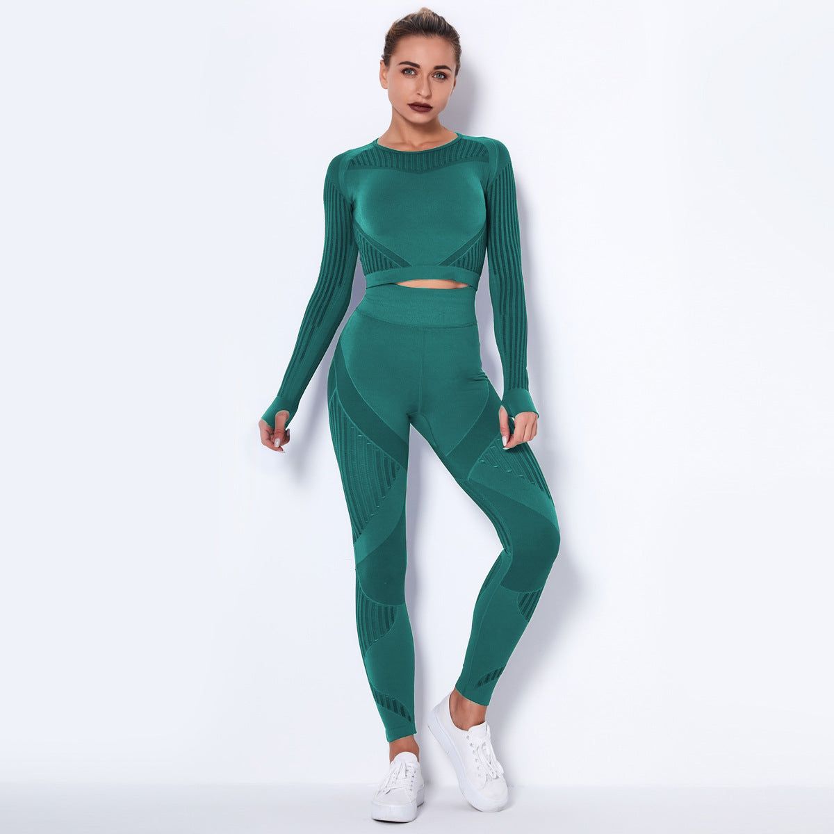 Seamless Knitted Absorbent Yoga Long-Sleeved Suit Yoga Wearsuit - Yara fashion  67333199 Seamless Knitted Absorbent Yoga Long-Sleeved Suit Yoga Wearsuit 