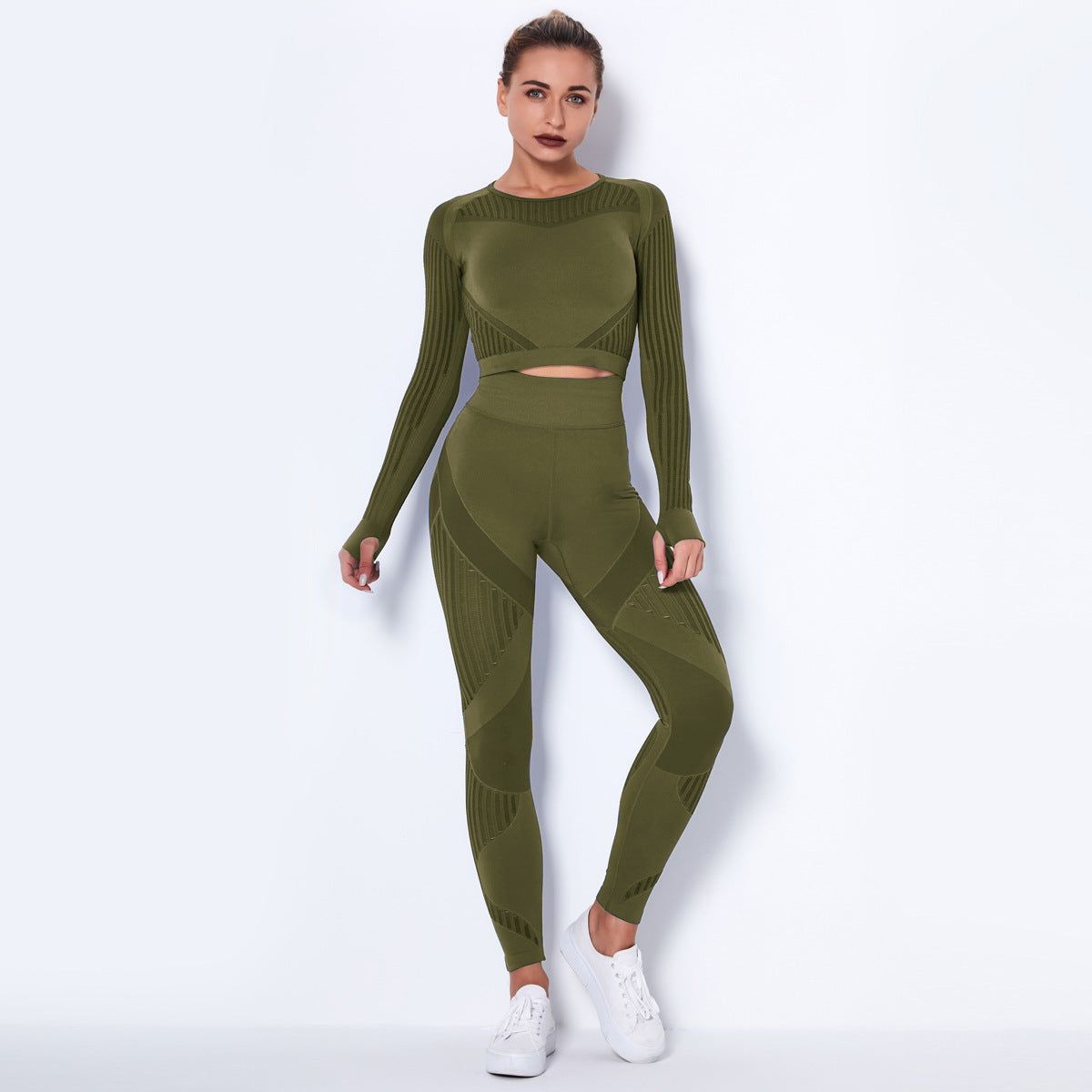 Seamless Knitted Absorbent Yoga Long-Sleeved Suit Yoga Wearsuit - Yara fashion  59089402 Seamless Knitted Absorbent Yoga Long-Sleeved Suit Yoga Wearsuit 