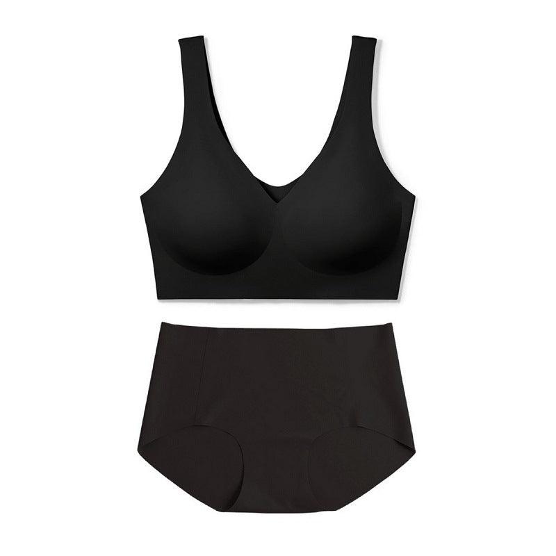 Seamless One Piece Comfortable Sleep Underwear Women Big Chest Small V neck Beauty Back Width Strap Bra Suit Bras - Yara fashionYara fashion