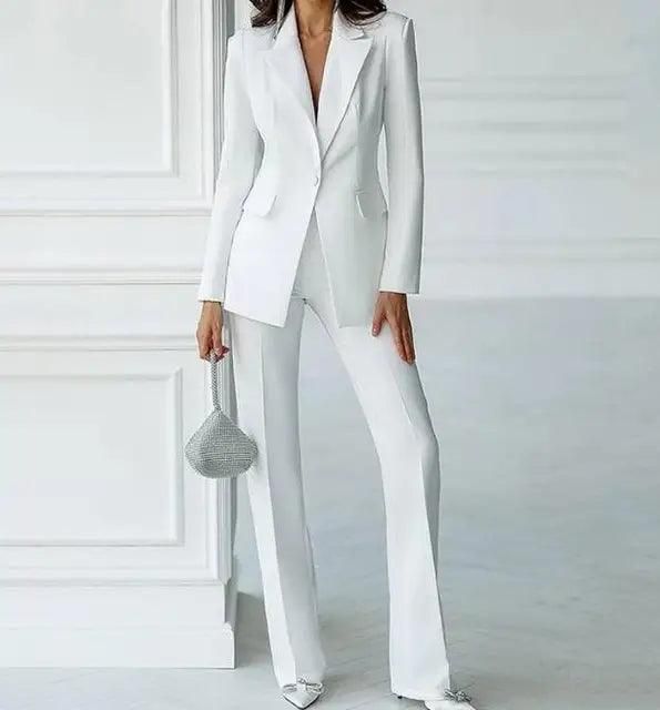 Set Women  Autumn Fashion Long Sleeve Loose Elegant White Blazers Jacket Coat & Work Office Lady Pants Set - Yara fashion  72005985 Set Women  Autumn Fashion Long Sleeve Loose Elegant White Blazers Jacket Coat & Work Office Lady Pants Set 