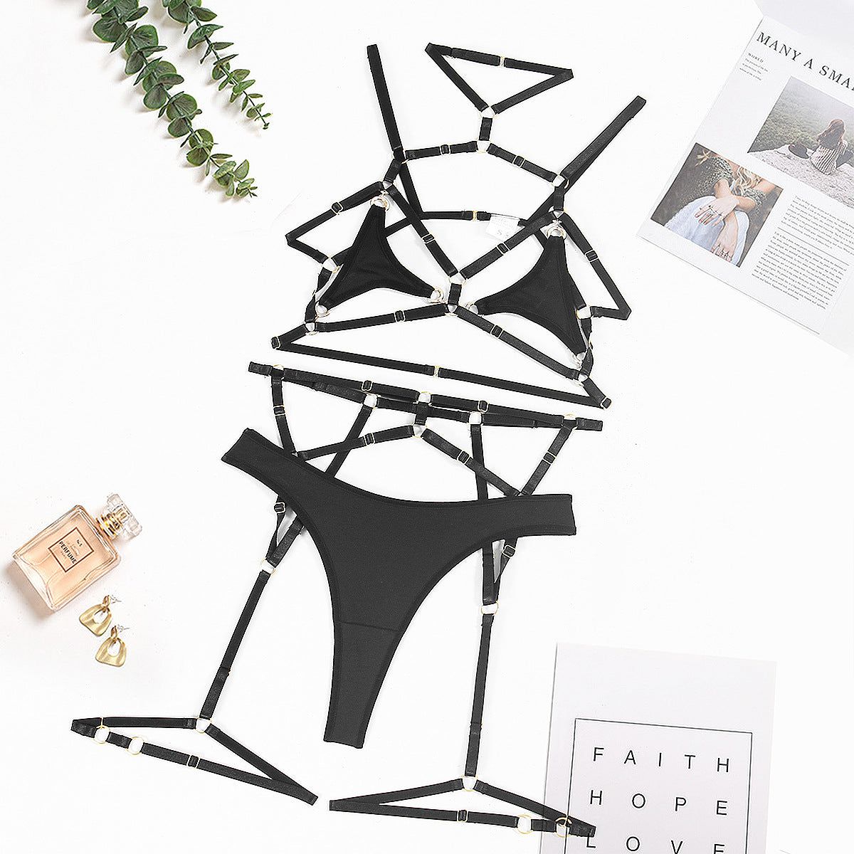 Sexy Cutout Complicated Lace Up Three Piece Halter Sexy Lingerie Suit - Yara fashion  81822604 Sexy Cutout Complicated Lace Up Three Piece Halter Sexy Lingerie Suit 