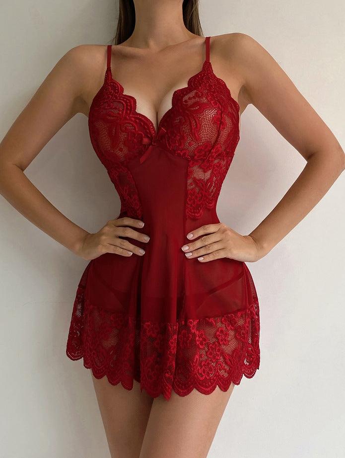 Sexy Hollow Out Cutout Out See Through Printed Lace Slip Nightdress Sexy Lingerie Suit - Yara fashion  17082729 Sexy Hollow Out Cutout Out See Through Printed Lace Slip Nightdress Sexy Lingerie Suit 