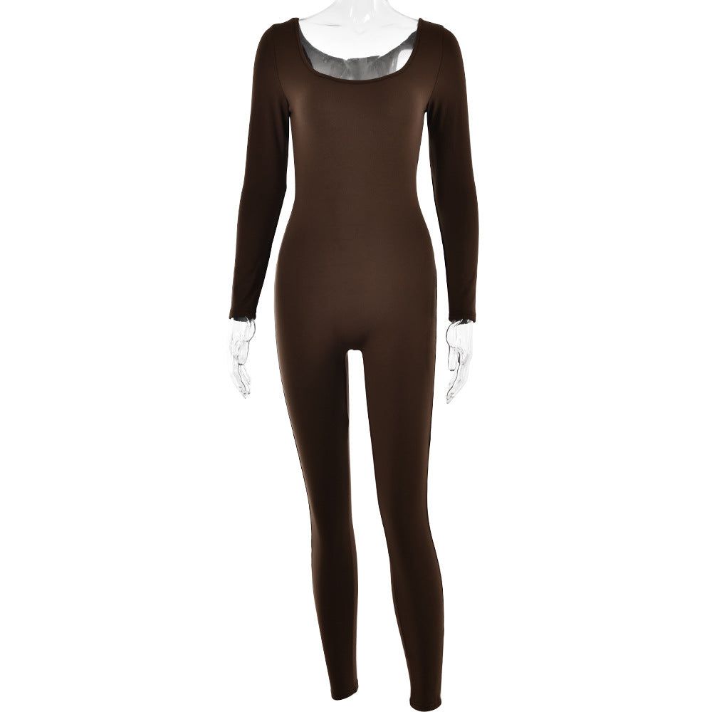 Sexy Soft High Elastic Long Sleeve Tights U Collar Stitching Trousers Jumpsuit - Yara fashion  90824912 Sexy Soft High Elastic Long Sleeve Tights U Collar Stitching Trousers Jumpsuit 