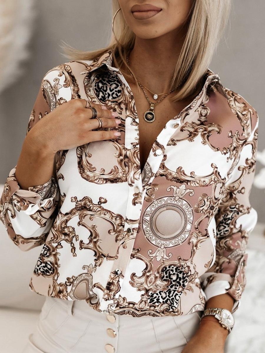 Shirt Spring Autumn Loose Baroque Digital Printing Single Breasted Cardigan Shirt Women - Yara fashion  95699008 Shirt Spring Autumn Loose Baroque Digital Printing Single Breasted Cardigan Shirt Women 