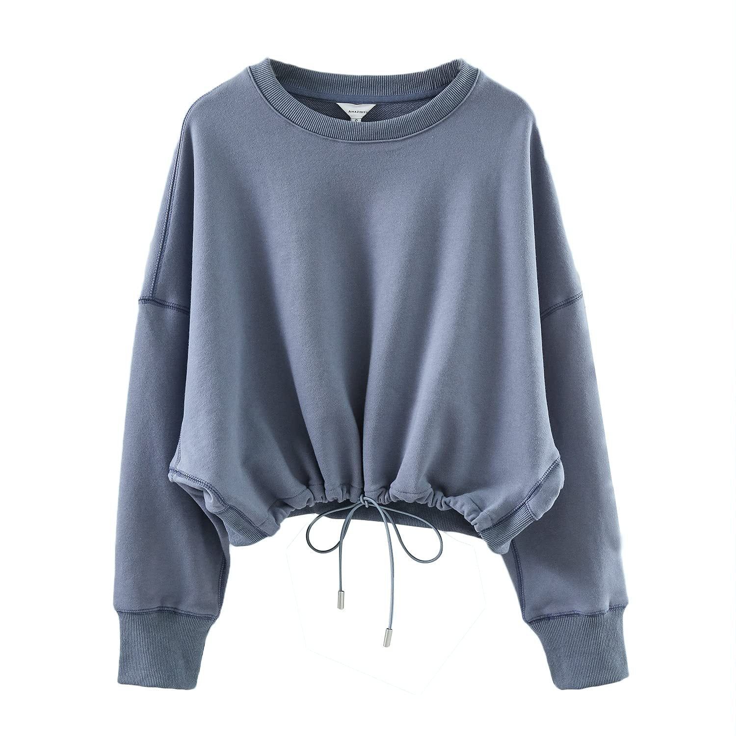 Short Sweater Pure Cotton Cinched Drawstring Sports Yoga Pullover Top - Yara fashion  62629947 Short Sweater Pure Cotton Cinched Drawstring Sports Yoga Pullover Top 