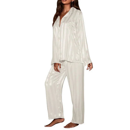 Silk Striped Pajama Set - Comfortable & Stylish for Women - Yara fashion  82480215 Silk Striped Pajama Set - Comfortable & Stylish for Women 