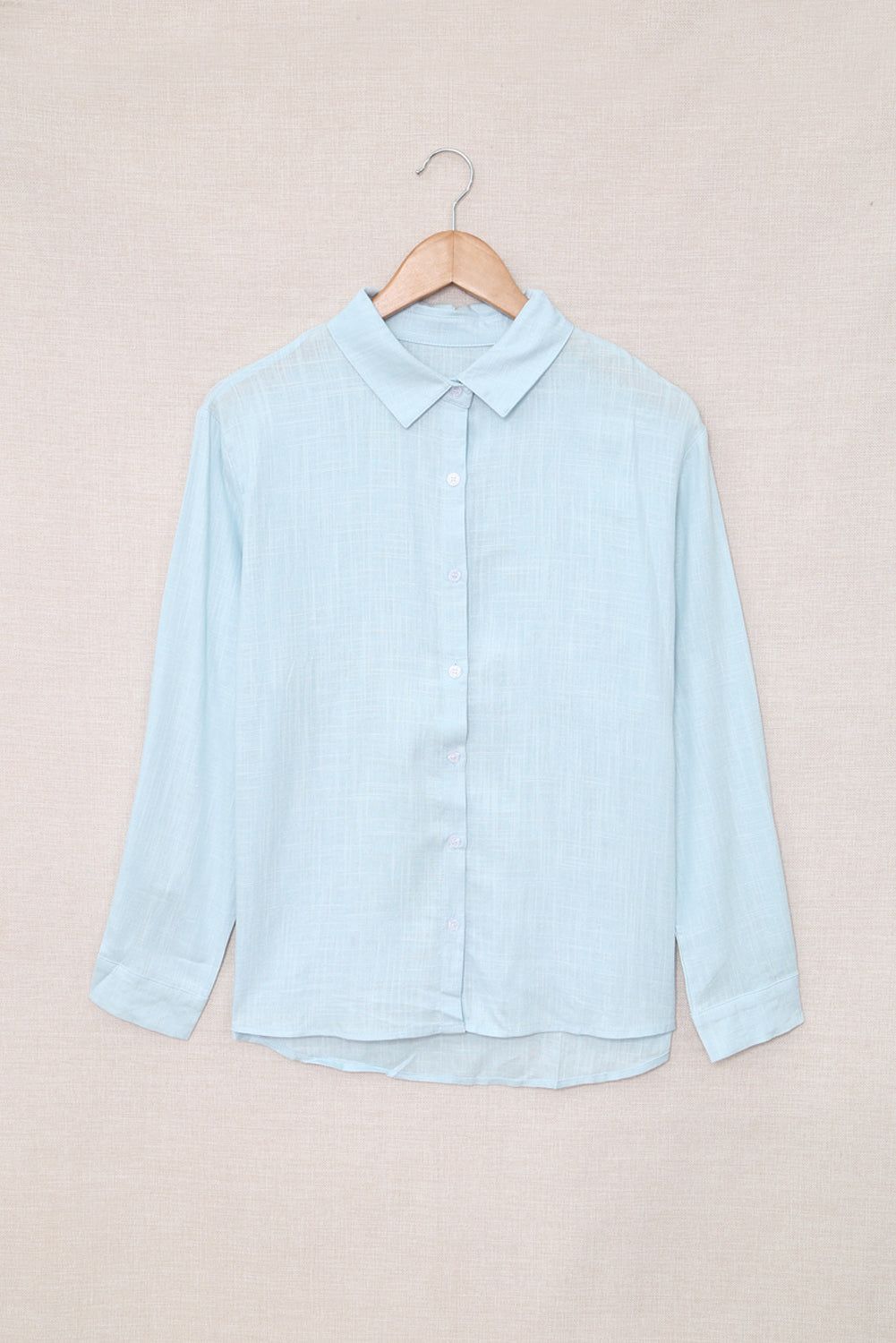 Sky Blue Textured Solid Color Basic Shirt - Yara fashion  16321168 Sky Blue Textured Solid Color Basic Shirt 