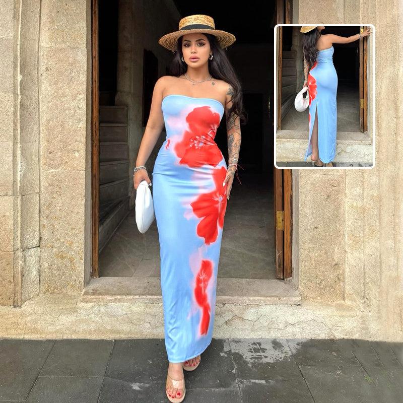 Slim Slit Tube Long Dress Summer Sexy Pint Party Beach Dresses Women's Clothing - Yara fashion  2634071 Slim Slit Tube Long Dress Summer Sexy Pint Party Beach Dresses Women's Clothing 