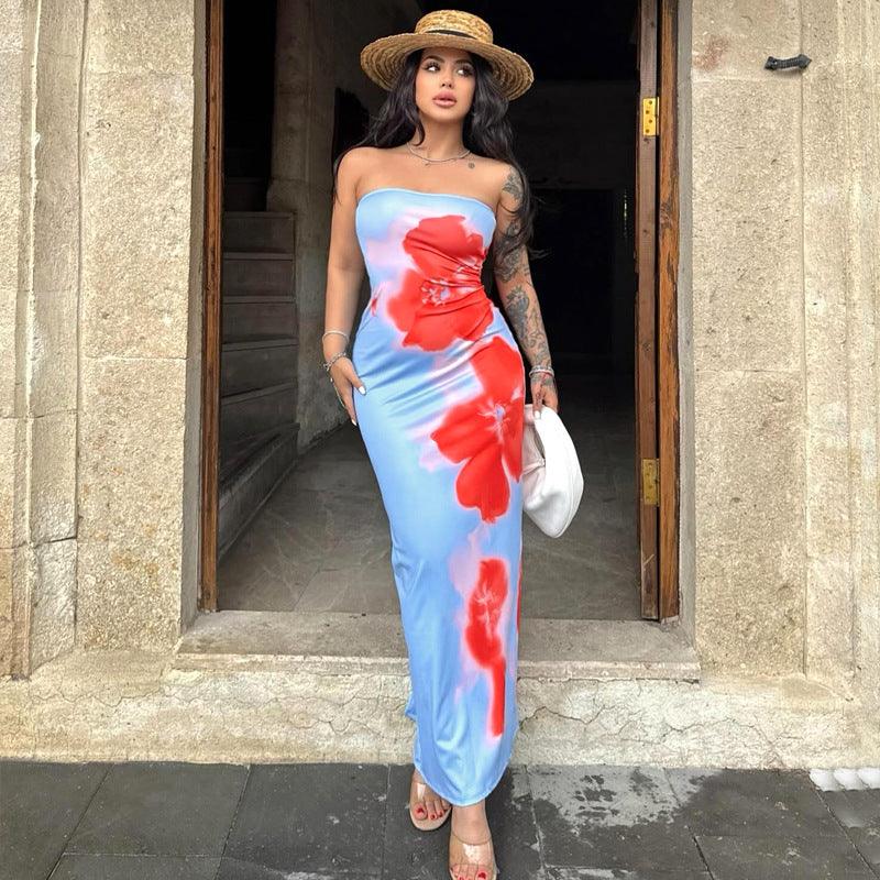 Slim Slit Tube Long Dress Summer Sexy Pint Party Beach Dresses Women's Clothing - Yara fashion  8370007 Slim Slit Tube Long Dress Summer Sexy Pint Party Beach Dresses Women's Clothing 