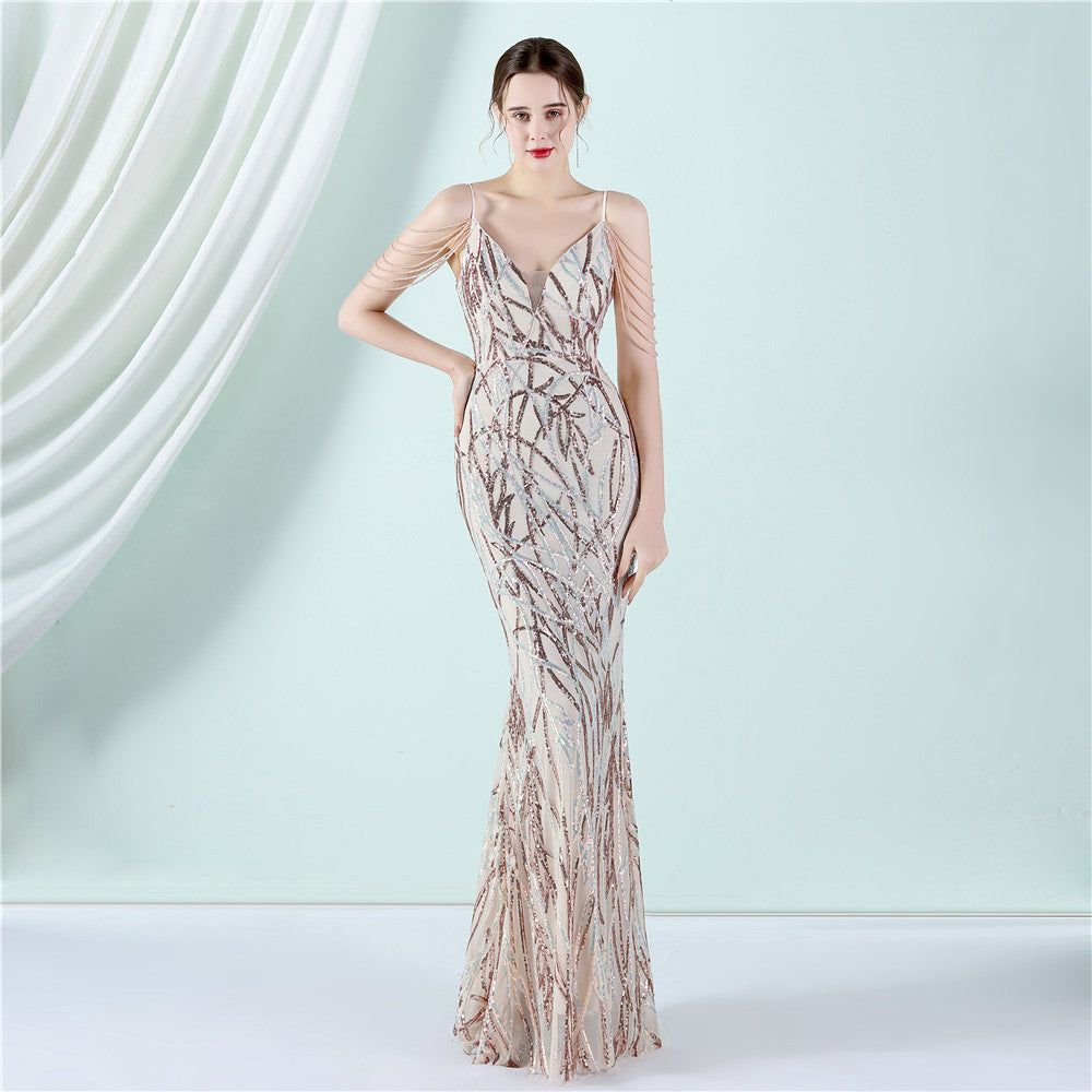 Sling Sequin Toast Dress Bride Long Appreciation Dinner Slim-Fit Fishtail Wedding Car Model Exhibition Dress - Yara fashion  73515242 Sling Sequin Toast Dress Bride Long Appreciation Dinner Slim-Fit Fishtail Wedding Car Model Exhibition Dress 