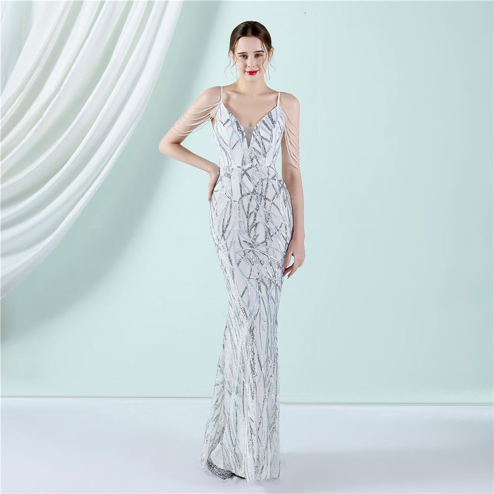 Sling Sequin Toast Dress Bride Long Appreciation Dinner Slim-Fit Fishtail Wedding Car Model Exhibition Dress - Yara fashion  97436408 Sling Sequin Toast Dress Bride Long Appreciation Dinner Slim-Fit Fishtail Wedding Car Model Exhibition Dress 